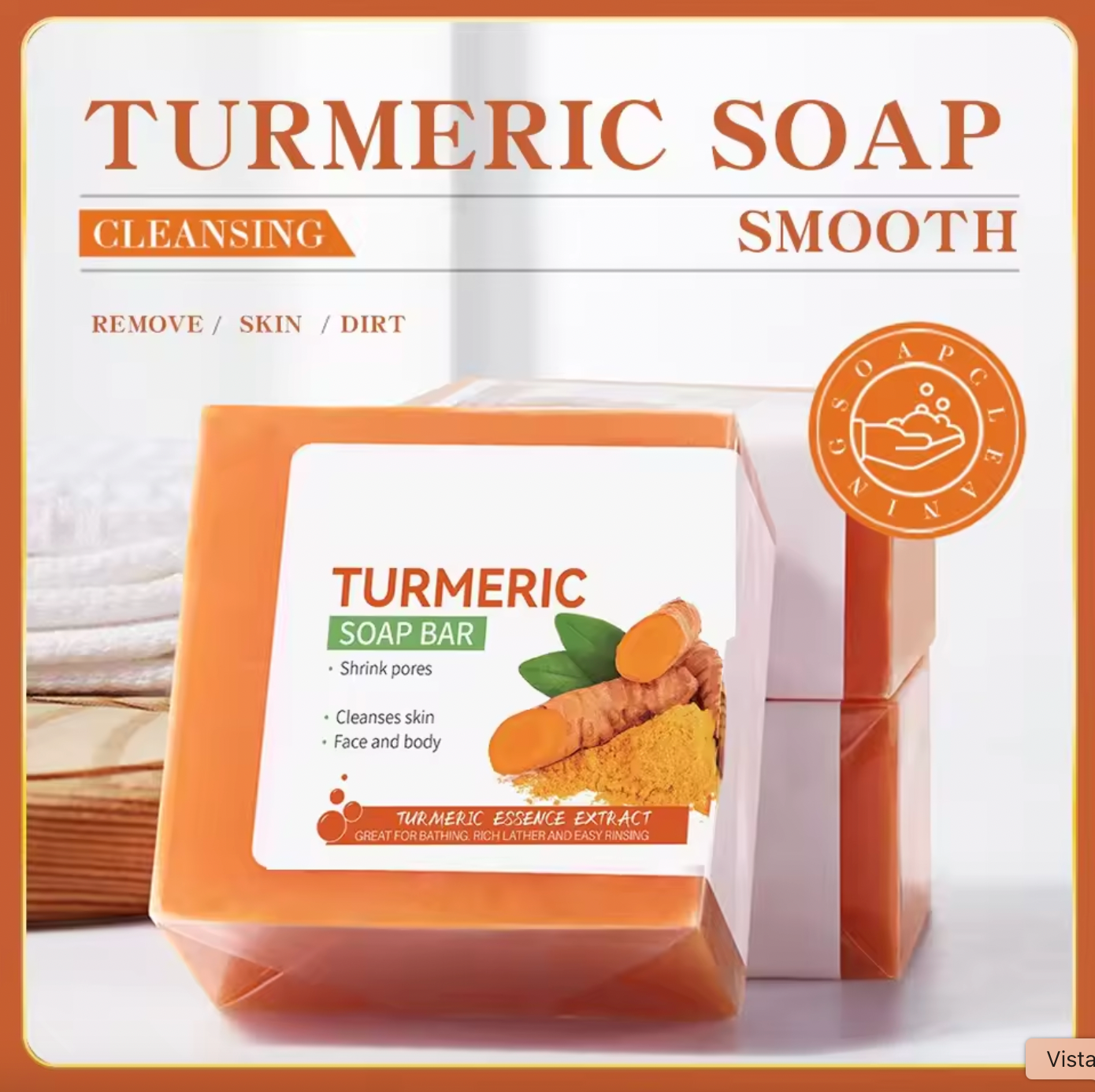 Turmeric soap bar with packaging on a white background